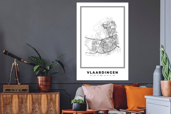 Stickers muraux - Pays- Nederland - Vlaardingen - Plan de la ville - Carte - Zwart Wit - Carte - 80x120 cm - Feuille adhésive