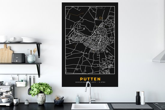 Stickers muraux - Puits - Plan de la ville - Black and Gold et Or - Carte - Carte - 80x120 cm - Feuille adhésive