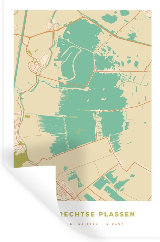 Muurstickers - Sticker Folie - Loosdrechtse Plassen - Vintage - Kaart - Stadskaart - Plattegrond - 20x30 cm - Plakfolie - Muurstickers Kinderkamer - Zelfklevend Behang - Zelfklevend behangpapier - Stickerfolie