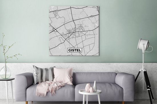 Toile Peinture Plan de Ville – Carte – België – Zwart Wit – Gistel – Carte - 90x90 cm - Décoration murale