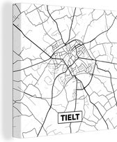 Canvas Schilderij Stadskaart – Plattegrond – België – Zwart Wit – Tielt – Kaart - 90x90 cm - Wanddecoratie