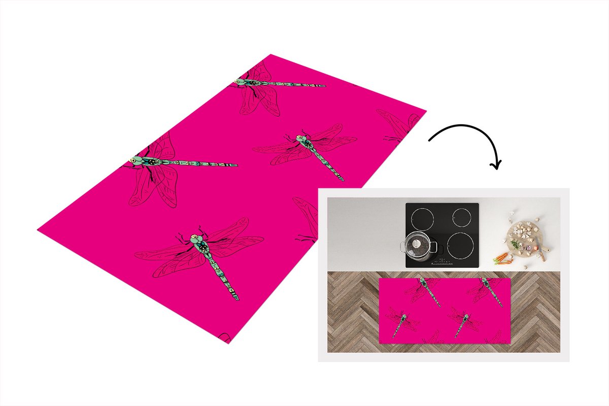 KitchenYeah Keukenloper - Loper keuken - Meiden - Libelle - Insecten - Patronen - 120x60 cm - Keukenloper vinyl Multicolor