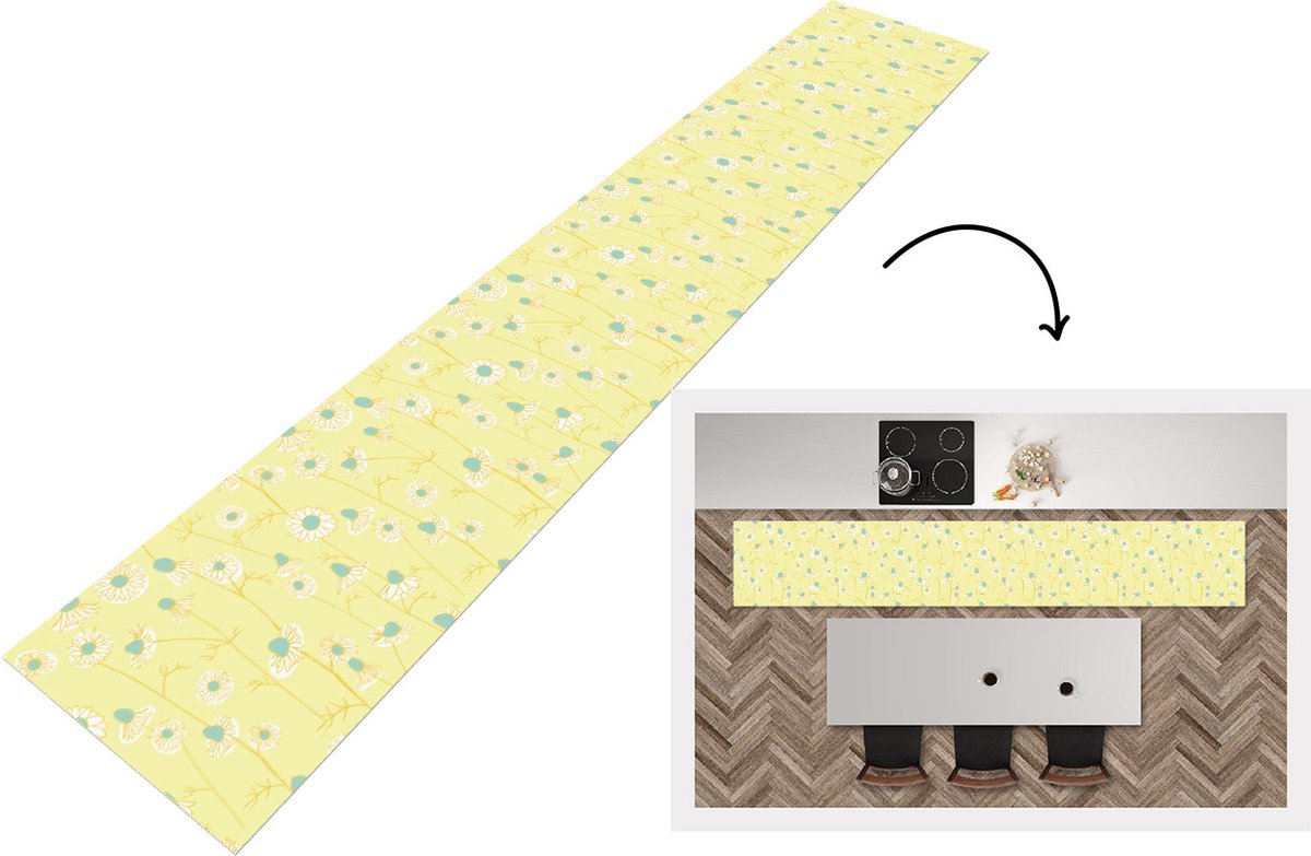 KitchenYeah Keukenloper - Loper keuken - Meiden - Kamille - Bloemen - Patronen - 300x50 cm - Keukenloper vinyl Multicolor