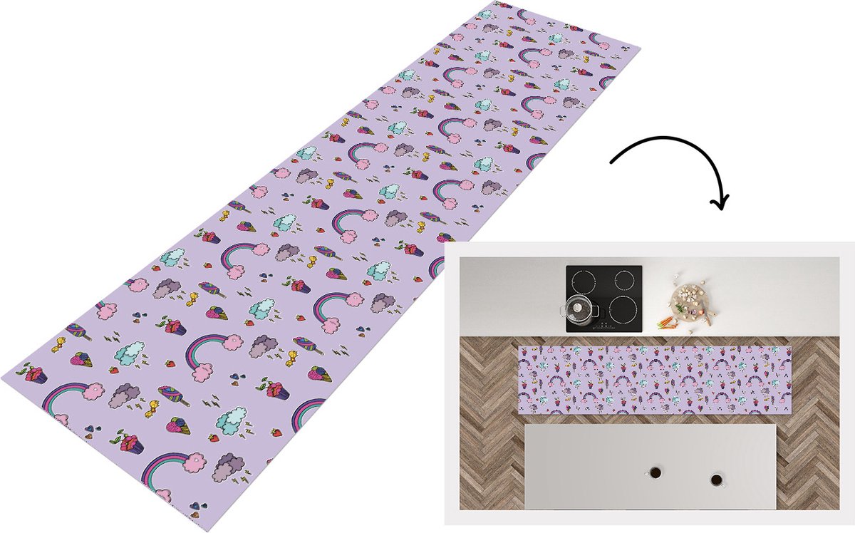 KitchenYeah Keukenloper - Loper keuken - Patronen - Regenboog - Kroon - 200x50 cm - Keukenloper vinyl Multicolor