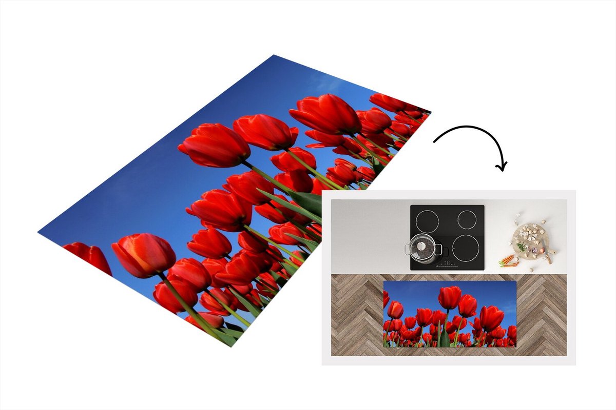 KitchenYeah Keukenloper - Loper keuken - De zon schijnt over de rode tulpen - 120x60 cm - Keukenloper vinyl Multicolor