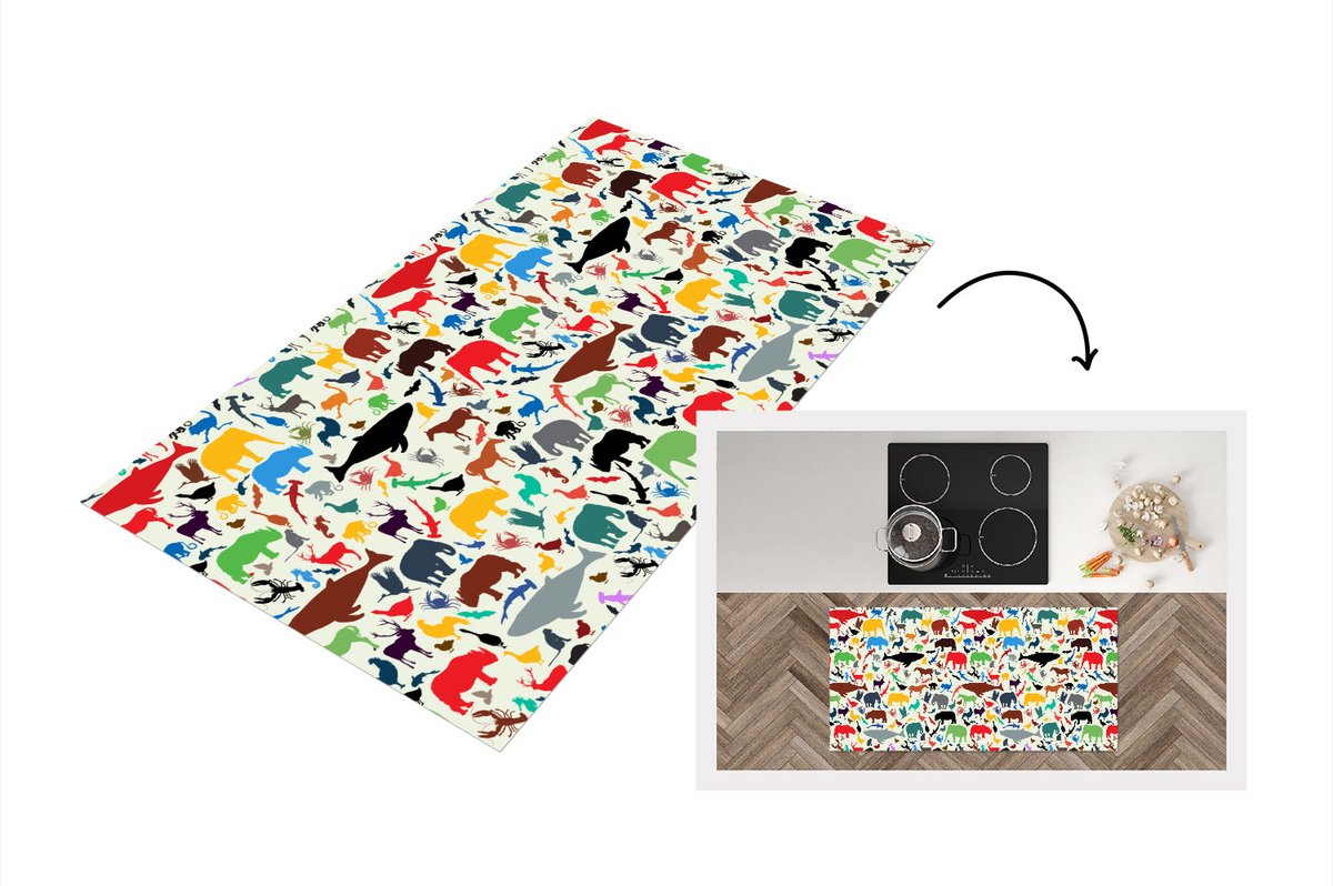 KitchenYeah Keukenloper - Loper keuken - Regenboog - Dieren - Patronen - Kinderen - 120x60 cm - Keukenloper vinyl Multicolor