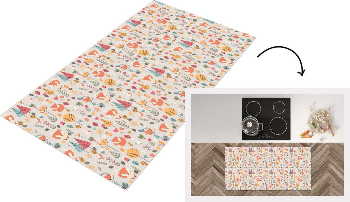 KitchenYeah Keukenloper - Loper keuken - Vos - Bloemen - Regenboog - Kinderen - Design - 120x60 cm - Keukenloper vinyl Multicolor