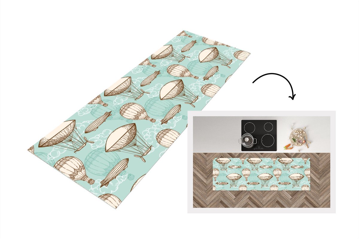 KitchenYeah Keukenloper - Loper keuken - Vintage - Luchtballon - Kinderen - Patronen - 150x50 cm - Keukenloper vinyl Multicolor