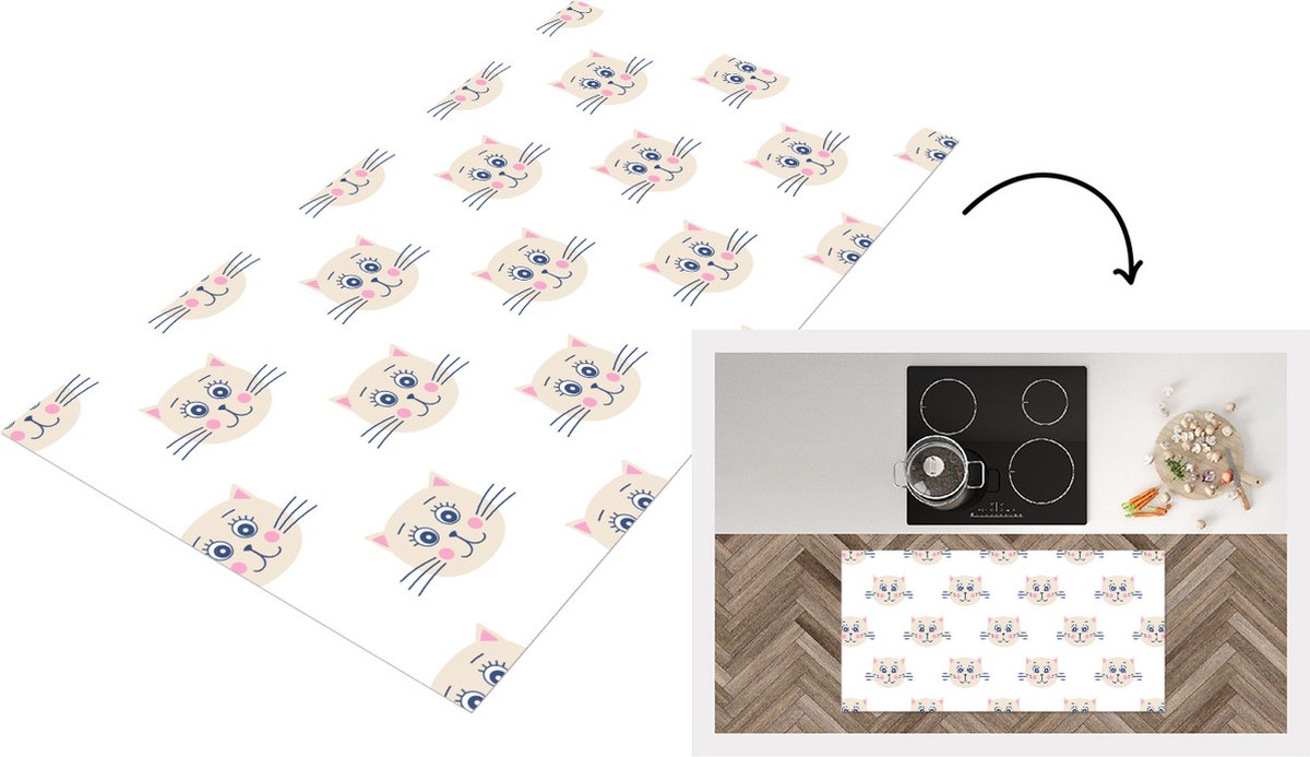 KitchenYeah Keukenloper - Loper keuken - Katten - Meisje - Pastel - Patroon - Kinderen - 120x60 cm - Keukenloper vinyl Multicolor