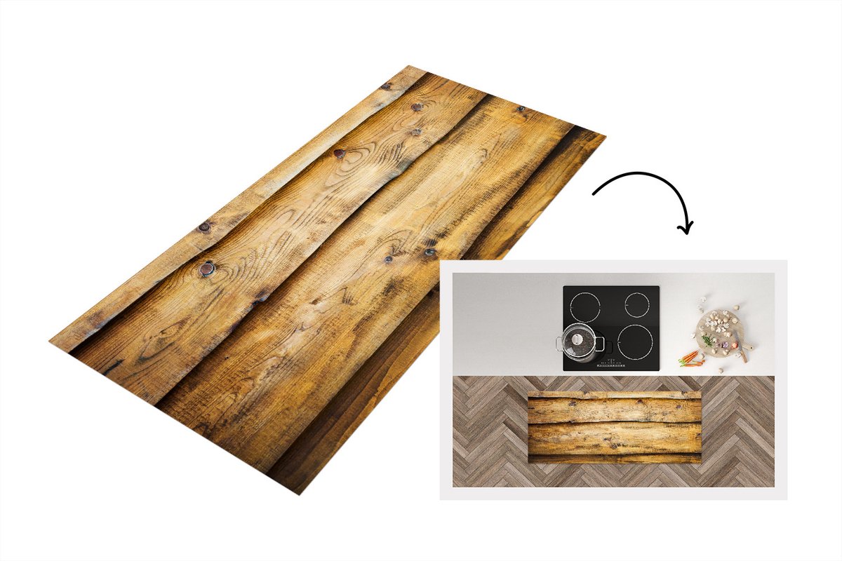 KitchenYeah Keukenloper - Loper keuken - Plank - Hout - Landelijk - Keukenloper vinyl Multicolor