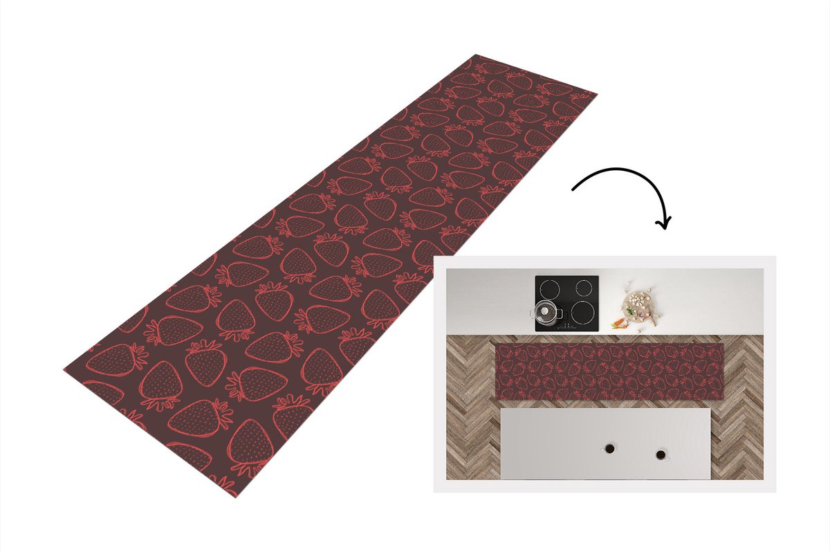 KitchenYeah Keukenloper - Loper keuken - Patronen - Aardbei - Stippen - Fruit - 240x60 cm - Keukenloper vinyl Multicolor