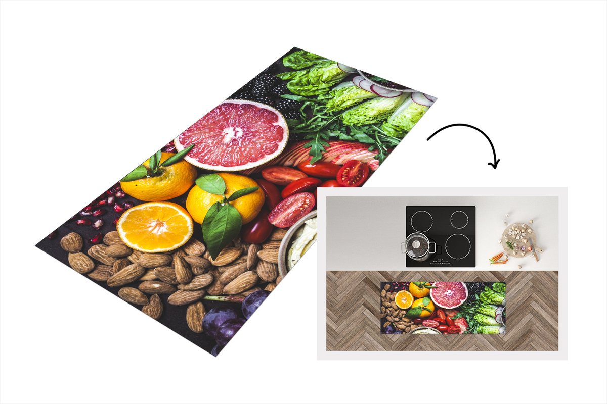KitchenYeah Keukenloper - Loper keuken - Groente - Fruit - Kleuren - 120x50 cm - Keukenloper vinyl Multicolor