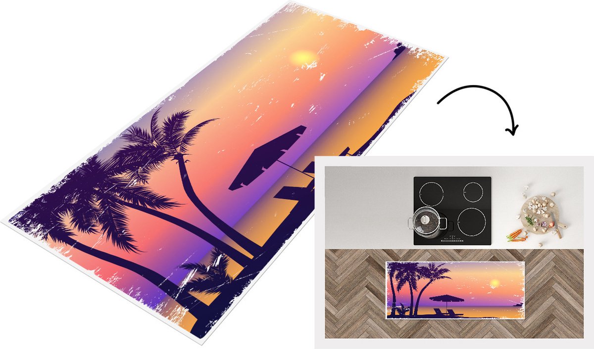 KitchenYeah Keukenloper - Loper keuken - Strandstoel - Parasol - Zand - Nacht - 120x50 cm - Keukenloper vinyl Multicolor