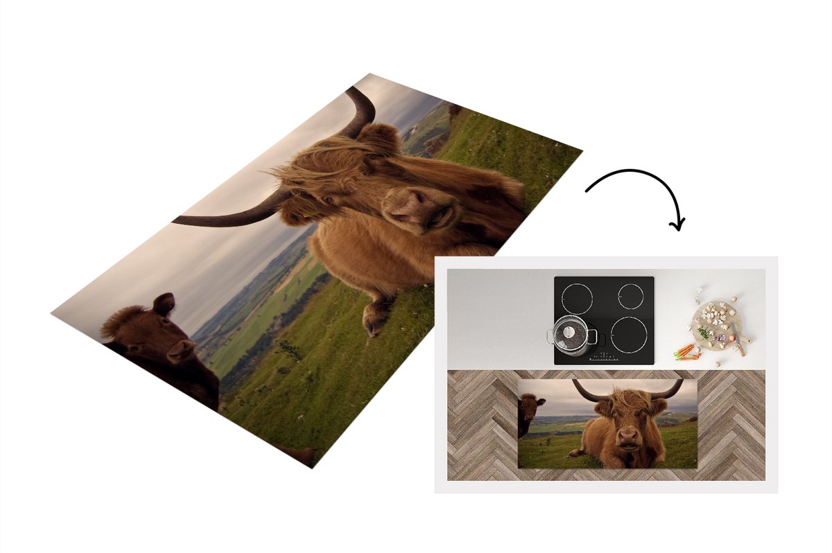 KitchenYeah Keukenloper - Loper keuken - Schotse Hooglander - Dieren - Berg - 120x60 cm - Keukenloper vinyl Multicolor