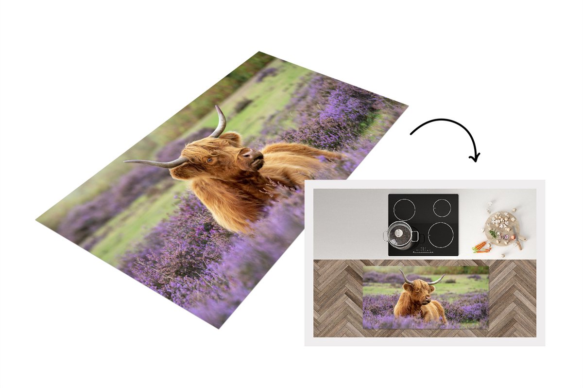 KitchenYeah Keukenloper - Loper keuken - Schotse Hooglander - Bruin - Struiken - Keukenloper vinyl, foto 2