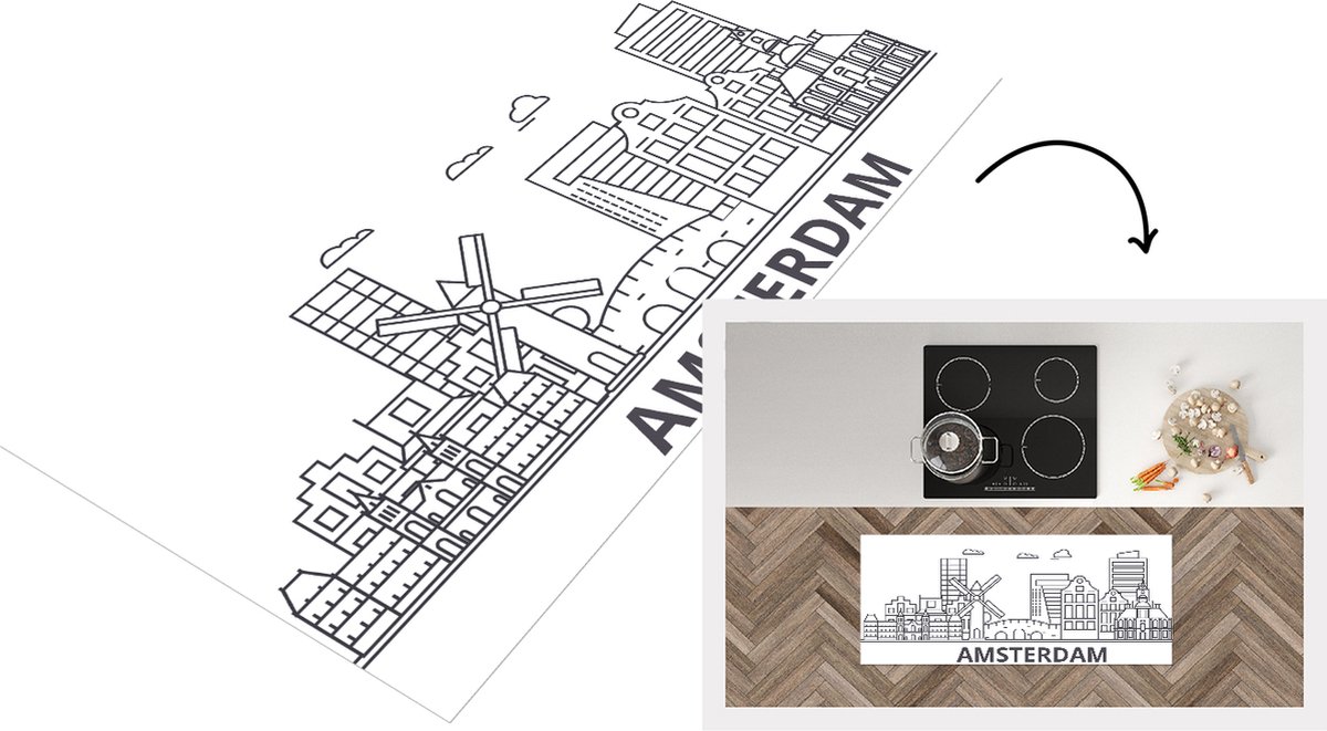 KitchenYeah Keukenloper - Loper keuken - Design - Skyline - Amsterdam - 120x50 cm - Keukenloper vinyl Multicolor