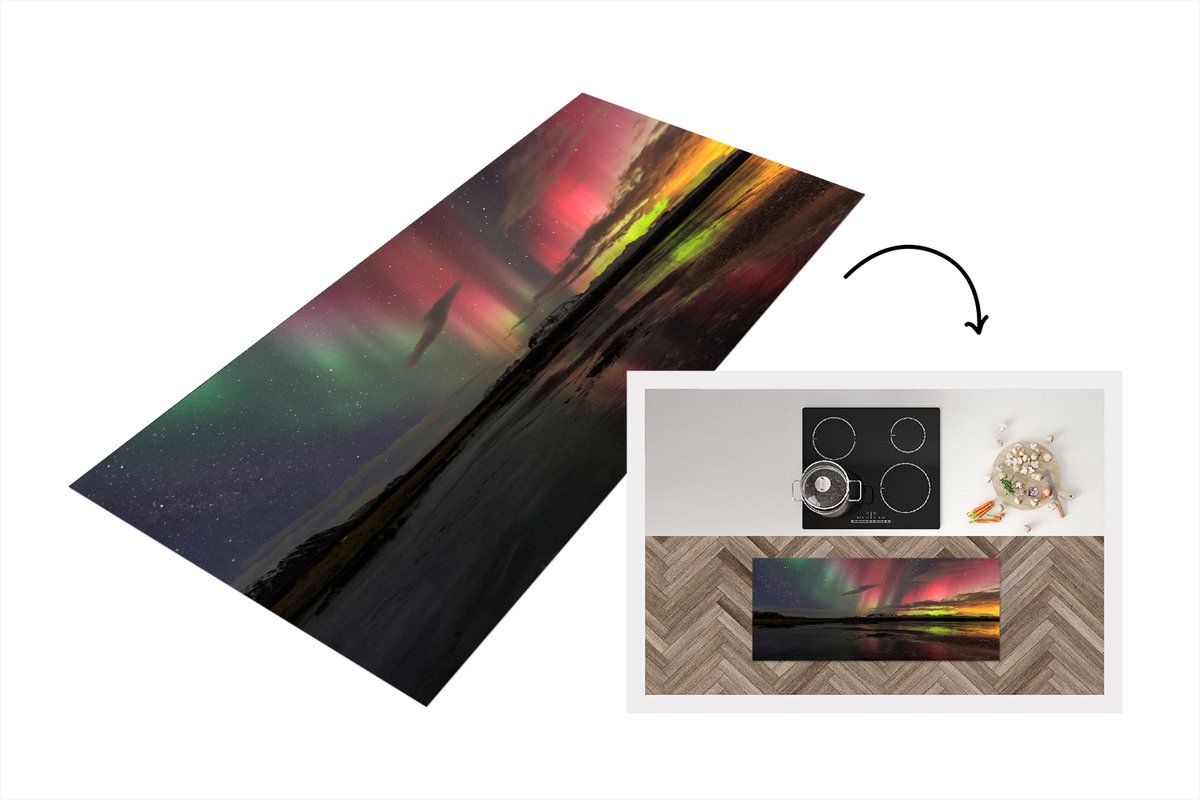 KitchenYeah Keukenloper - Loper keuken - Noorderlicht - IJsland - Kleuren - 120x50 cm - Keukenloper vinyl Multicolor