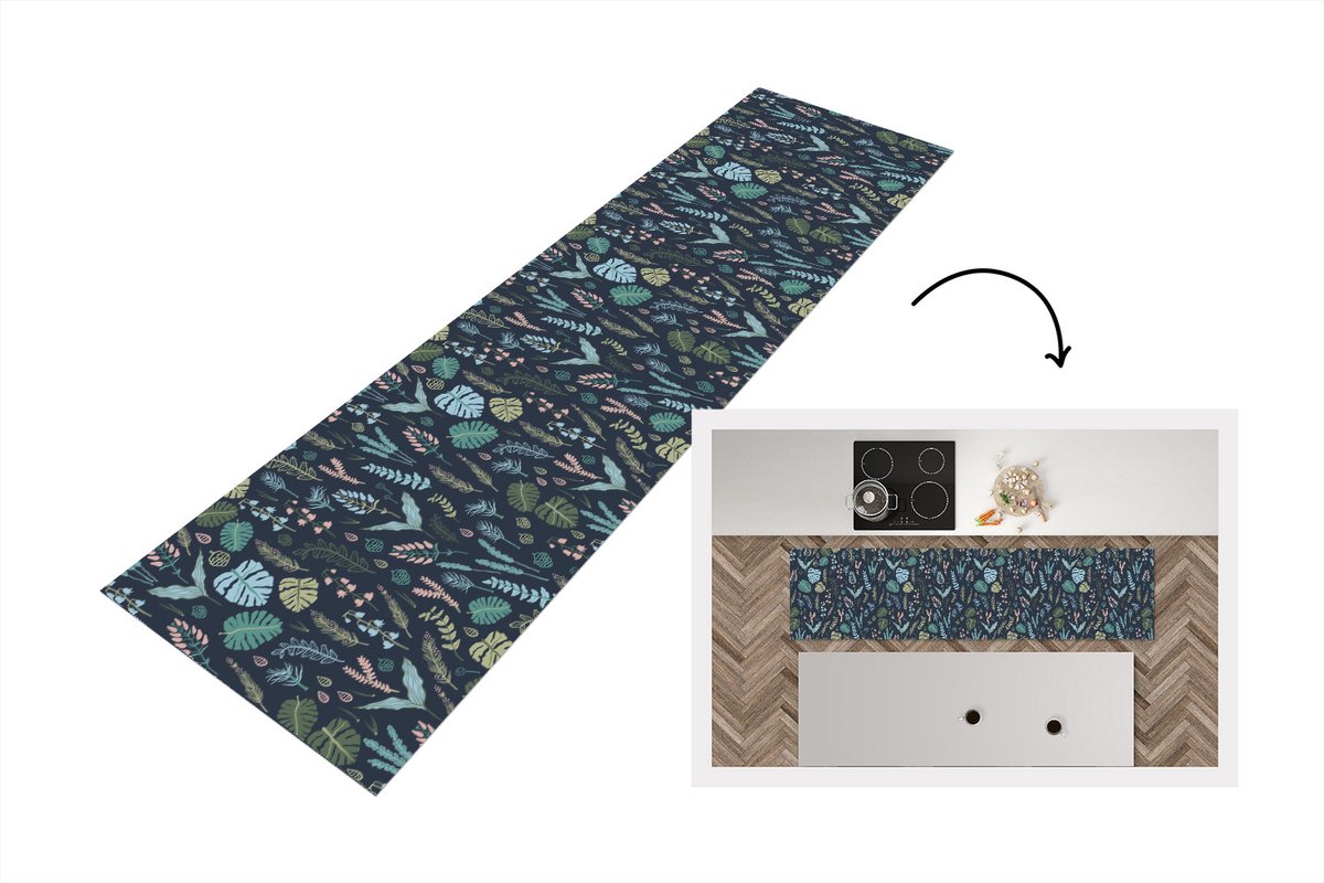 KitchenYeah Keukenloper - Loper keuken - Patroon - Jungle - Monstera - Bloemen - 240x60 cm - Keukenloper vinyl Multicolor