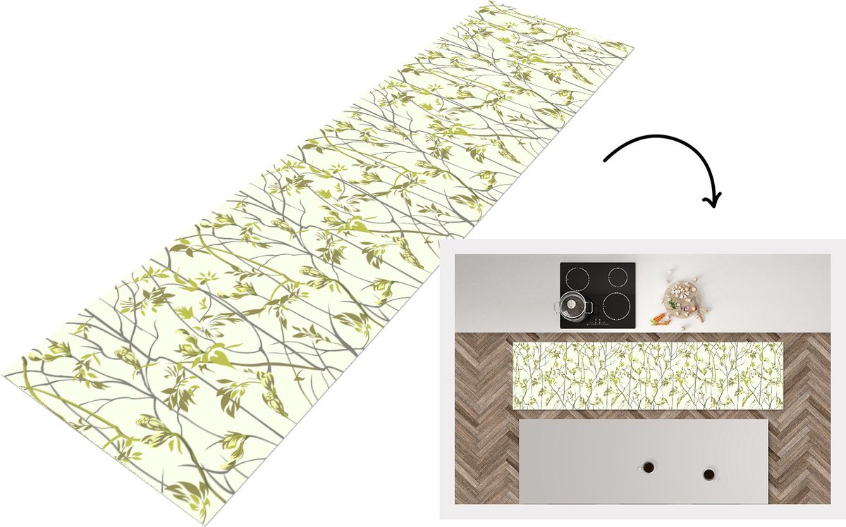 KitchenYeah Keukenloper - Loper keuken - Patroon - Jungle - Planten - 200x50 cm - Keukenloper vinyl Multicolor