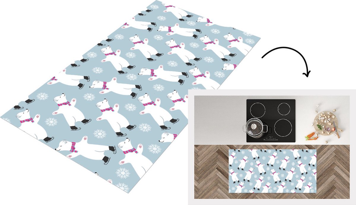 KitchenYeah Keukenloper - Loper keuken - Schaatsen - IJsbeer - Patronen - 120x60 cm - Keukenloper vinyl Multicolor