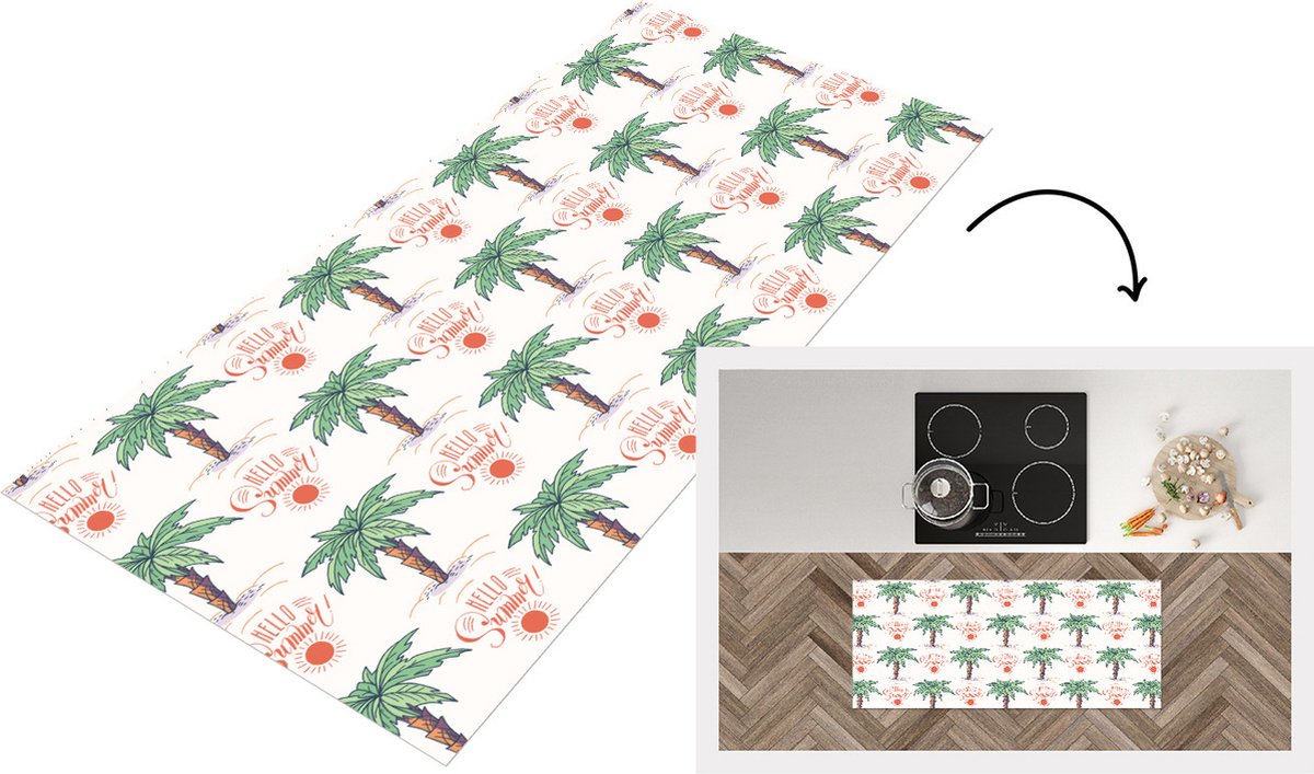 KitchenYeah Keukenloper - Loper keuken - Palmboom - Zomer - Patronen - 120x50 cm - Keukenloper vinyl Multicolor