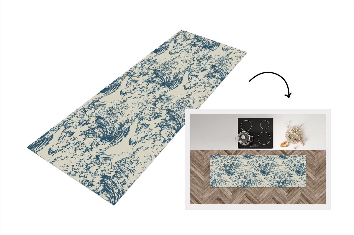 KitchenYeah Keukenloper - Loper keuken - Water - Japan - Patroon - 180x60 cm - Keukenloper vinyl Multicolor
