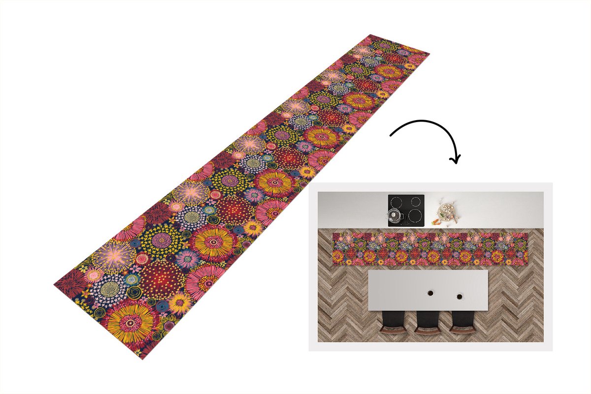 KitchenYeah Keukenloper - Loper keuken - Bloemen - Patroon - Lijn - 300x50 cm - Keukenloper vinyl Multicolor