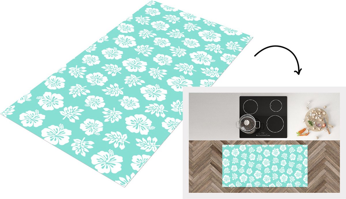 KitchenYeah Keukenloper - Loper keuken - Hawaii - Hibiscus - Bloem - Patronen - 120x60 cm - Keukenloper vinyl Multicolor