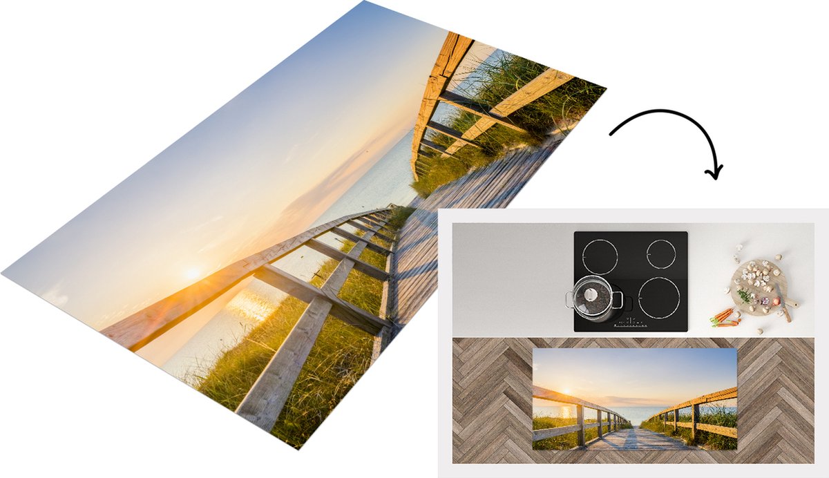 KitchenYeah Keukenloper - Loper keuken - Kalm strand in Duitsland bij zonsondergang - 120x60 cm - Keukenloper vinyl Multicolor