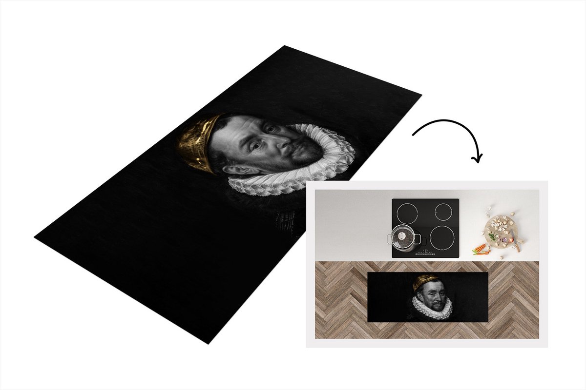 KitchenYeah Keukenloper - Loper keuken - Schilderij - Goud - Willem van Oranje - 120x50 cm - Keukenloper vinyl Multicolor