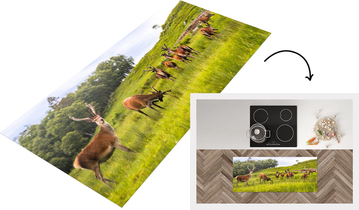 KitchenYeah Keukenloper - Loper keuken - Kudde herten op Jura - 120x50 cm - Keukenloper vinyl Multicolor