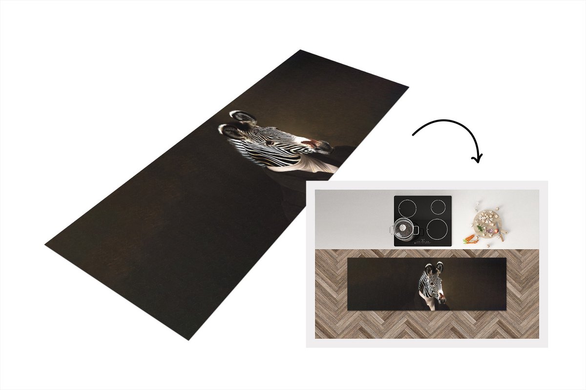 KitchenYeah Keukenloper - Loper keuken - Schilderij - Zebra - Oude meesters - 180x60 cm - Keukenloper vinyl Multicolor