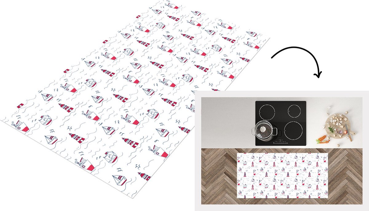 KitchenYeah Keukenloper - Loper keuken - Schepen - Vuurtoren - Patronen - 120x60 cm - Keukenloper vinyl Multicolor