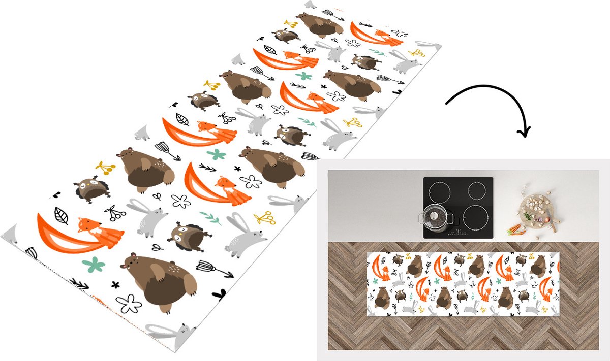 KitchenYeah Keukenloper - Loper keuken - Dieren - Bos - Patroon - 180x60 cm - Keukenloper vinyl Multicolor
