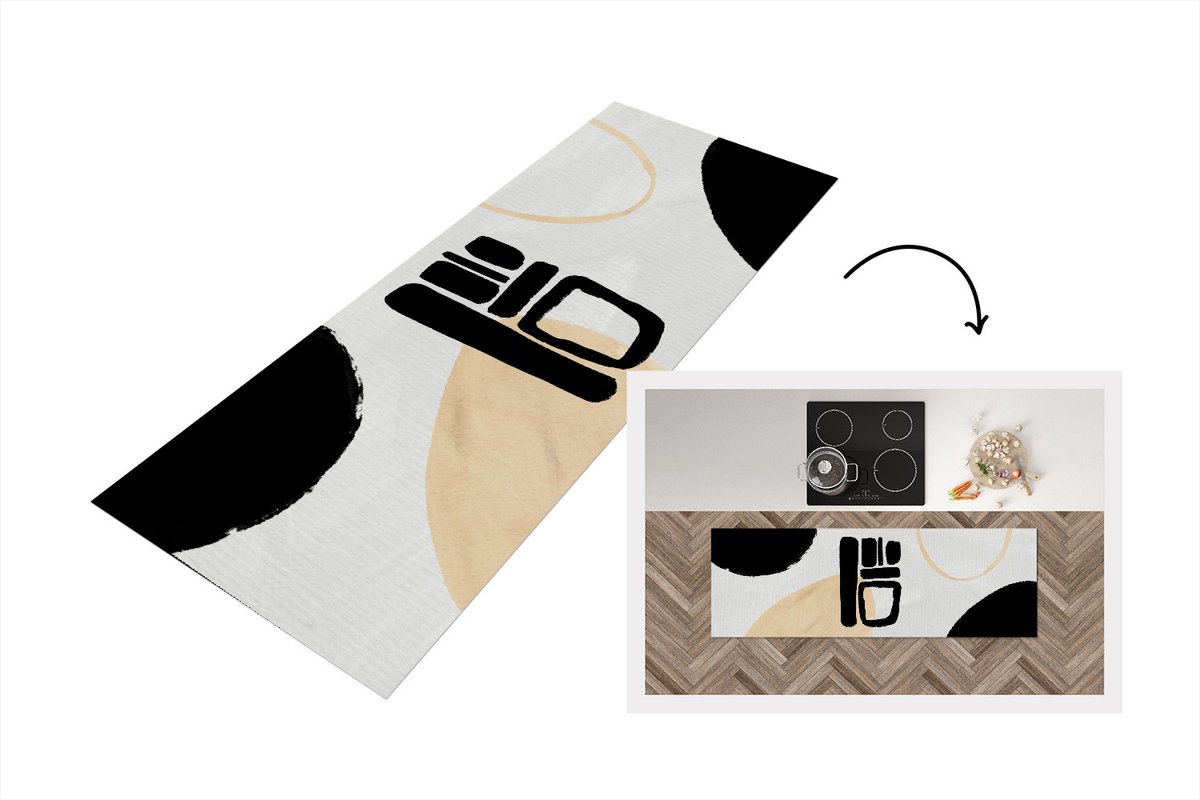 KitchenYeah Keukenloper - Loper keuken - Verf - Zwart - Rond - Keukenloper vinyl, foto 2