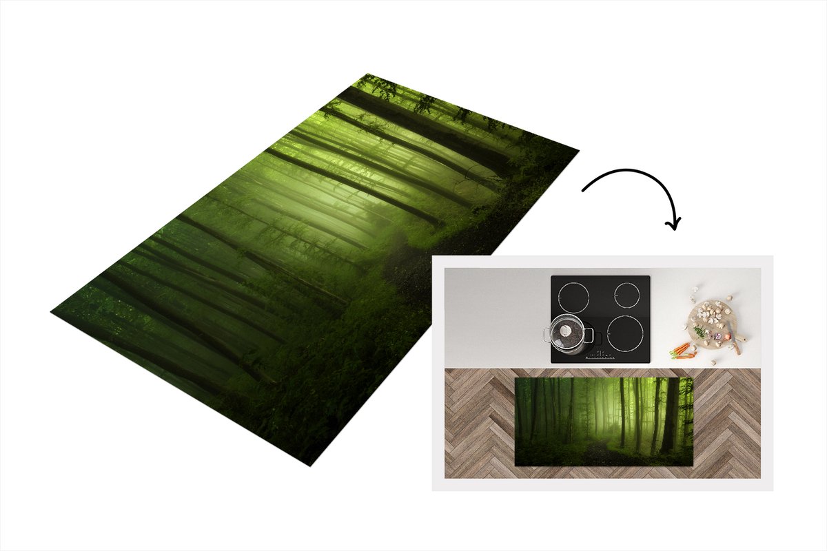 KitchenYeah Keukenloper - Loper keuken - Bospad - Bomen - Groen - Bos - Mistig - Natuur - Planten - 120x60 cm - Keukenloper vinyl Multicolor