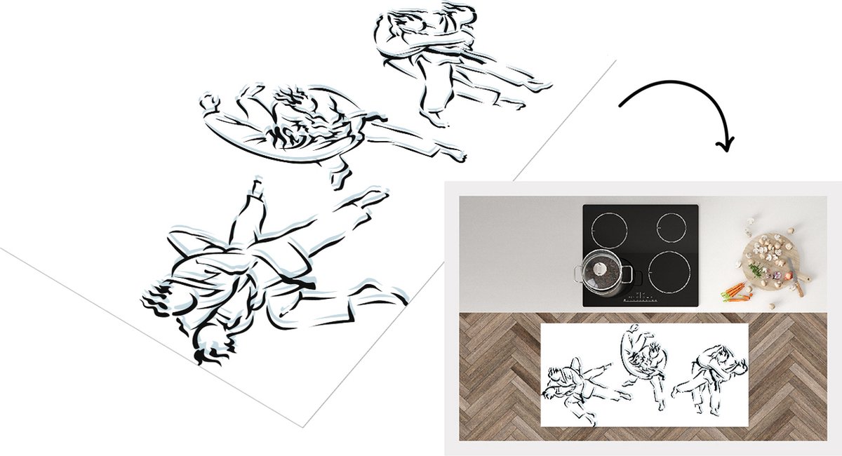 KitchenYeah Keukenloper - Loper keuken - drie verschillende situaties in judo - 120x60 cm - Keukenloper vinyl Multicolor