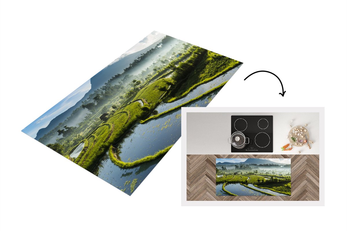 KitchenYeah Keukenloper - Loper keuken - Rijstvelden op Bali - 120x60 cm - Keukenloper vinyl Multicolor