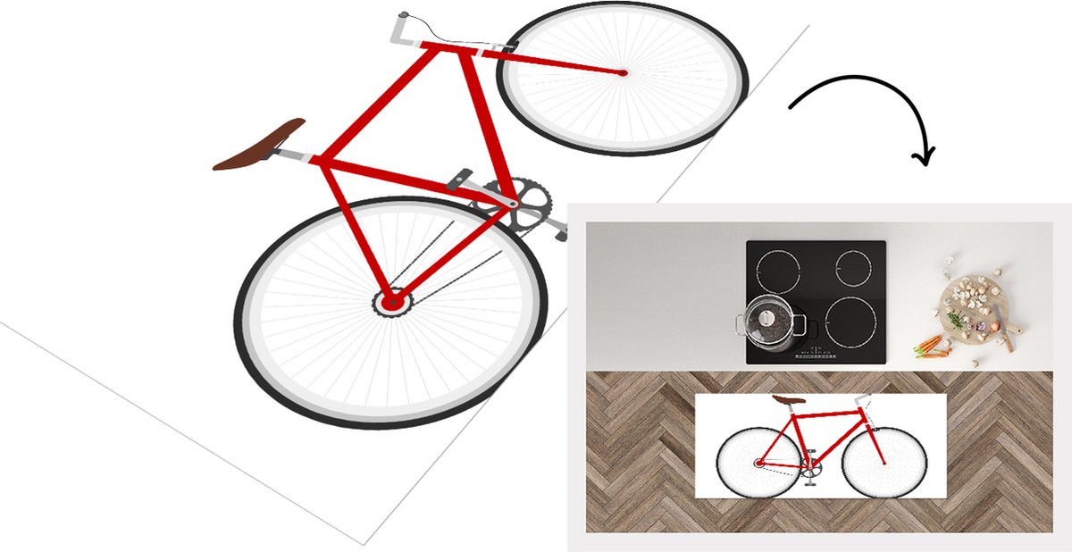 KitchenYeah Keukenloper - Loper keuken - Een zijaanzicht van een van een rode fiets - 120x50 cm - Keukenloper vinyl Multicolor