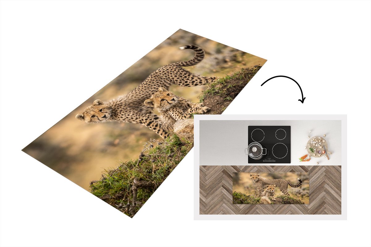 KitchenYeah Keukenloper - Loper keuken - Luipaard - Jong - Natuur - 120x50 cm - Keukenloper vinyl Multicolor
