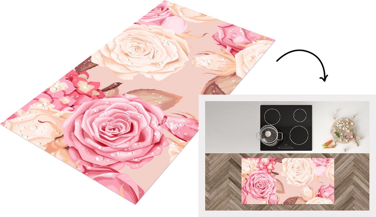 KitchenYeah Keukenloper - Loper keuken - Rozen - Natuur - Bloemen - 120x60 cm - Keukenloper vinyl Multicolor
