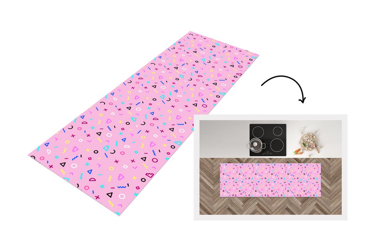 KitchenYeah Keukenloper - Loper keuken - Design - Patronen - Roze - Jaren 80 - 180x60 cm - Keukenloper vinyl Multicolor