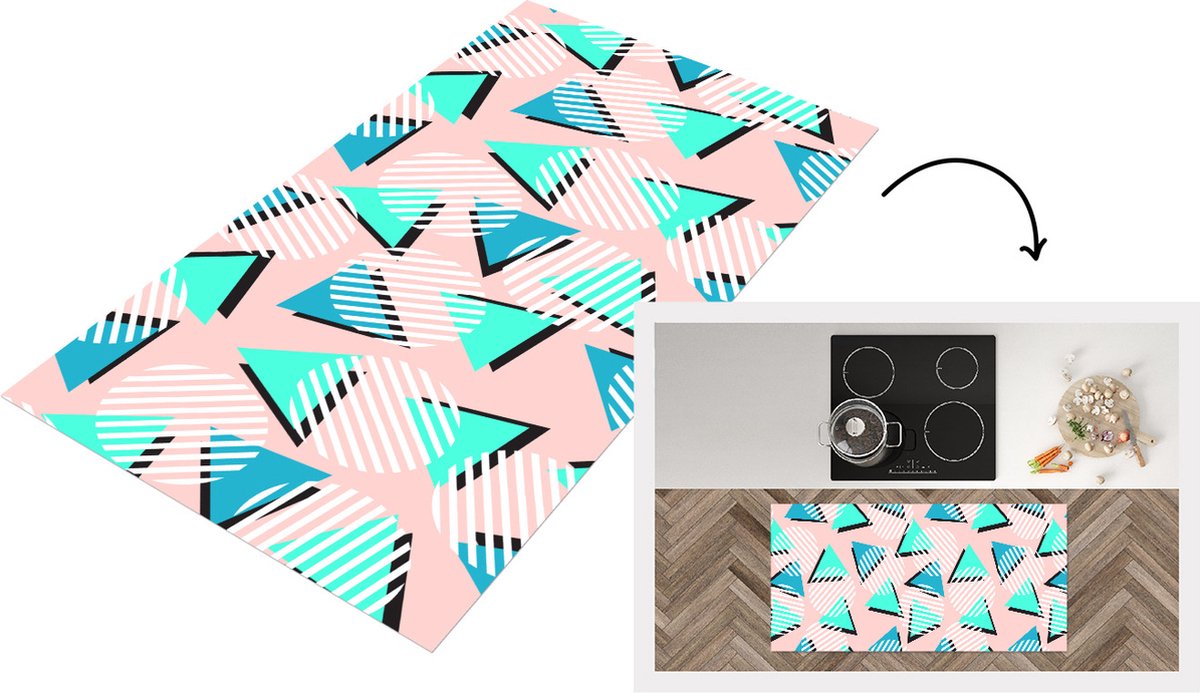 KitchenYeah Keukenloper - Loper keuken - Design - Jaren 80 - Abstract - Pastel - 120x60 cm - Keukenloper vinyl Multicolor
