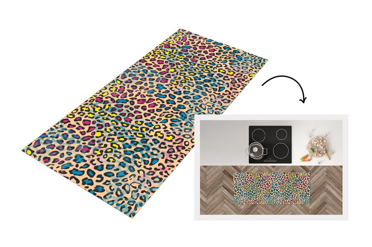KitchenYeah Keukenloper - Loper keuken - Panterprint - Patronen - Kleuren - 120x50 cm - Keukenloper vinyl Multicolor
