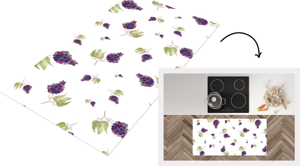 KitchenYeah Keukenloper - Loper keuken - Druiven - Aquarelverf - Sjablonen - 120x60 cm - Keukenloper vinyl Multicolor