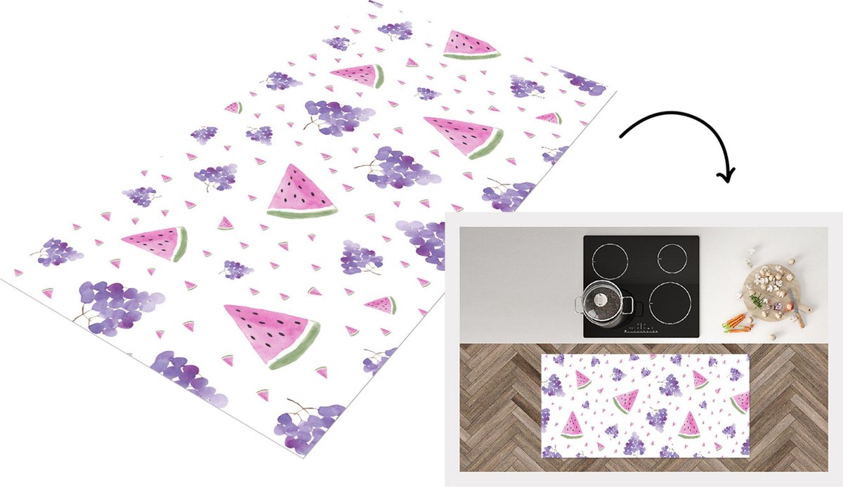 KitchenYeah Keukenloper - Loper keuken - Druiven - Watermeloen - Patronen - Pastel - 120x60 cm - Keukenloper vinyl Multicolor