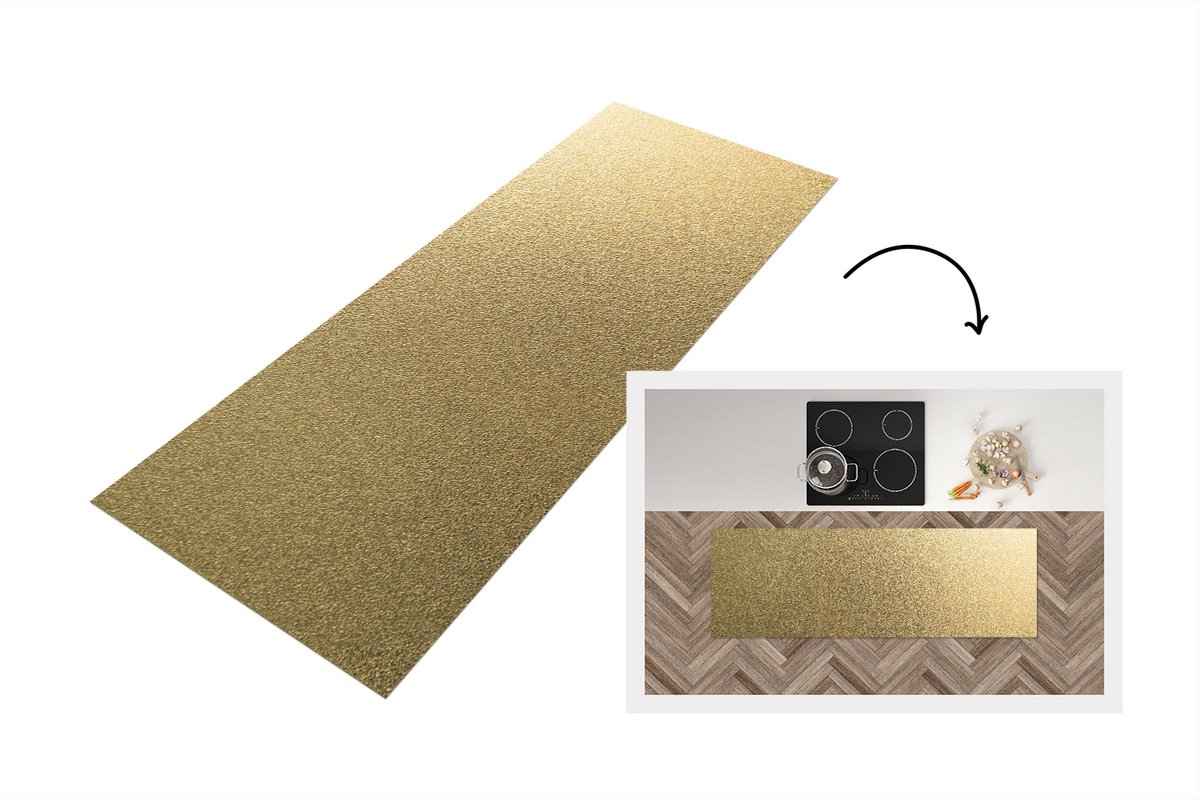 KitchenYeah Keukenloper - Loper keuken - Metaal - Goud print - 150x50 cm - Keukenloper vinyl Multicolor