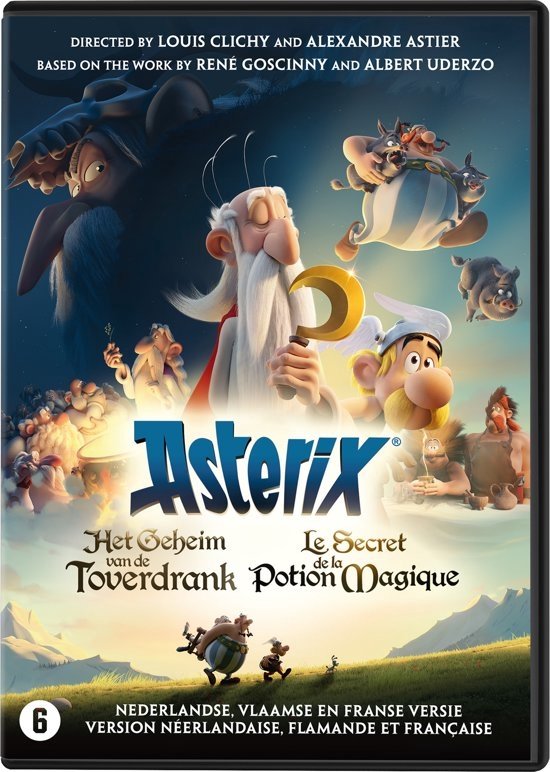 Asterix & Obelix, Getafix, Dogmatix en andere personages in een animatie van de film 'Asterix en het Geheim van de Toverdrank'.