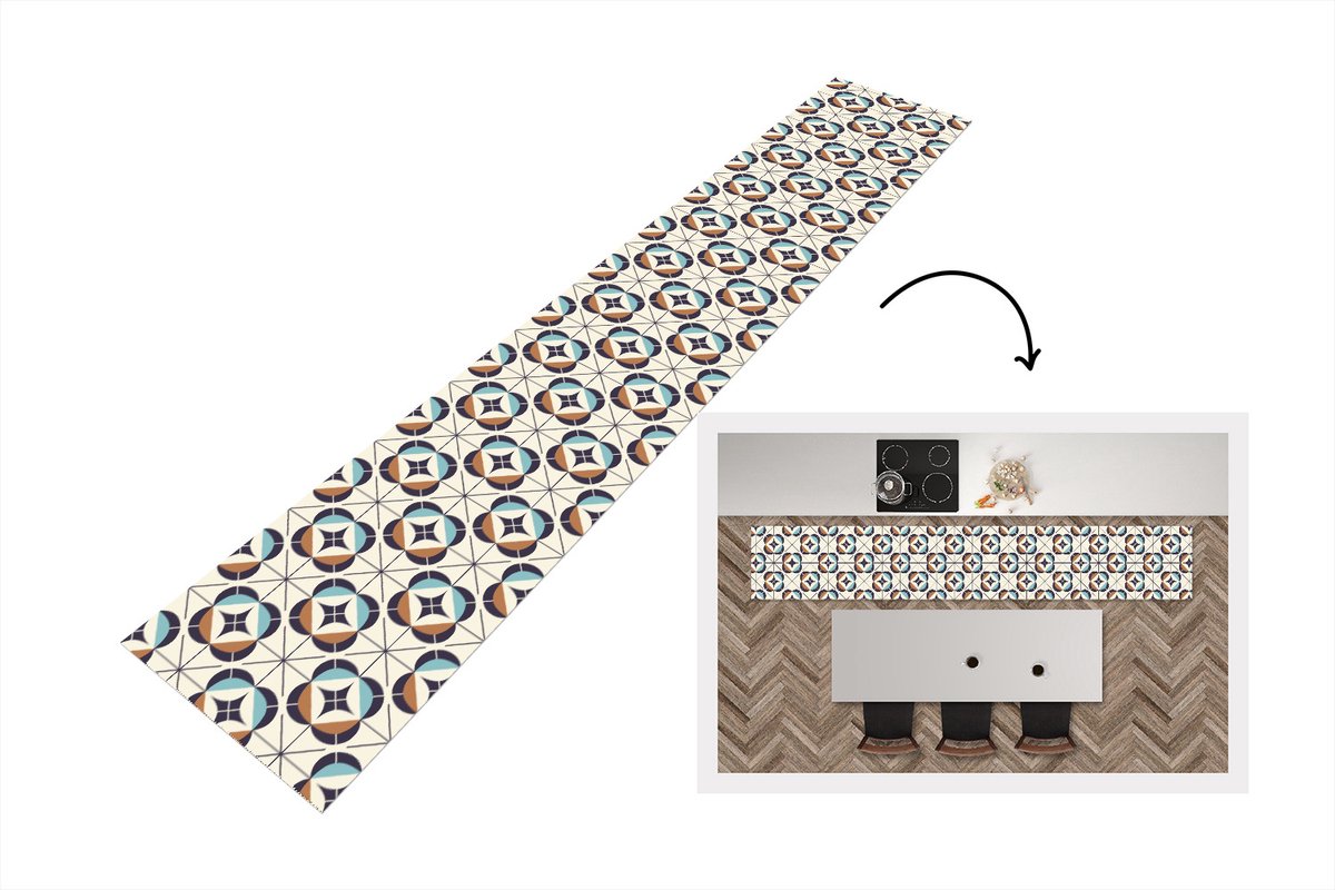 KitchenYeah Keukenloper - Loper keuken - Retro - Design - Geometrie - 300x50 cm - Keukenloper vinyl Multicolor