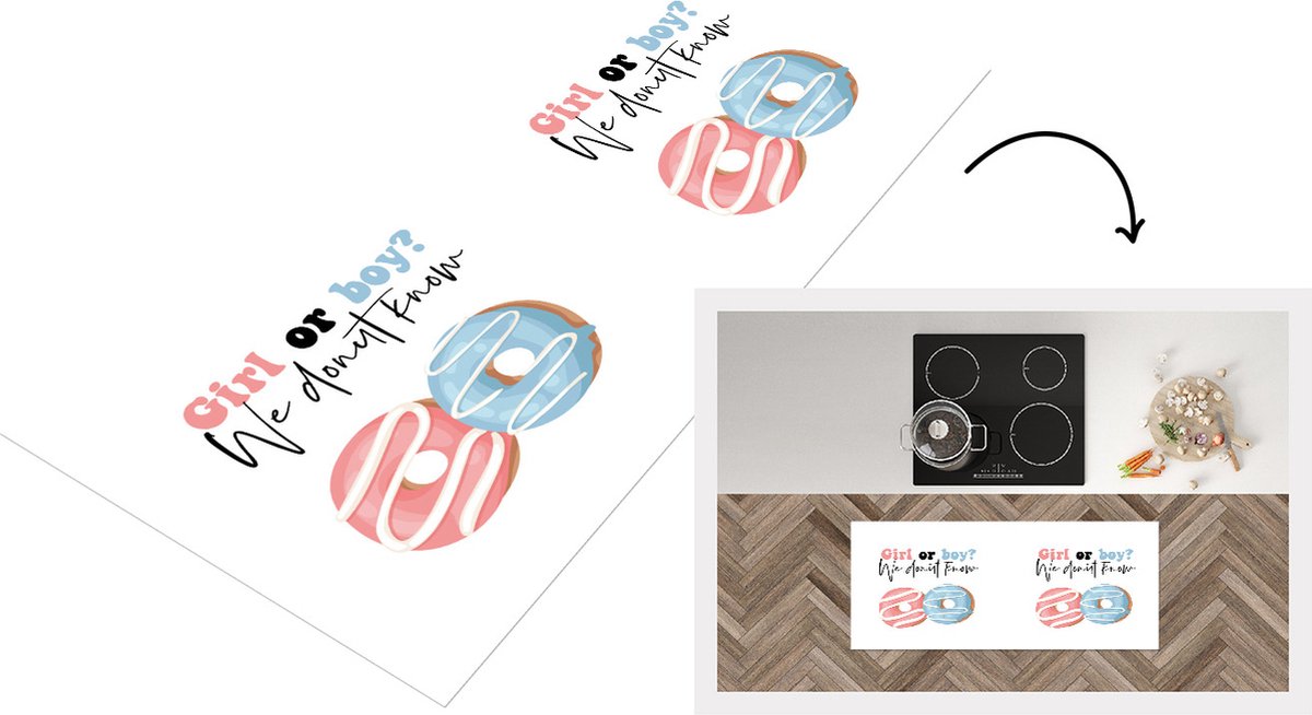 KitchenYeah Keukenloper - Loper keuken - Meisje - Babyshower - Quote - Jongen - Girl or Boy we donut know - Spreuken - 120x50 cm - Keukenloper vinyl Multicolor